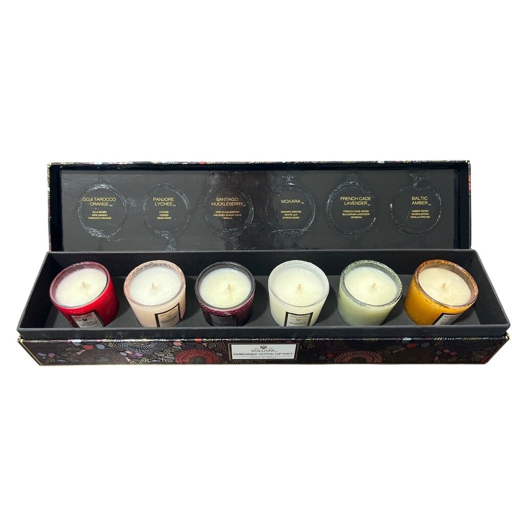 Voluspa Emboss Votive Giftset 6 Japonica Collection Fragrant Candles Coconut Wax